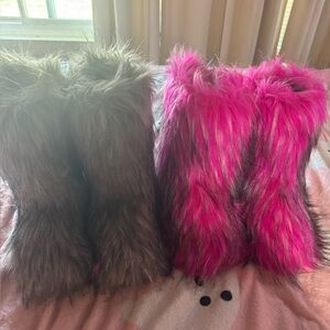 Faux Fur Boot Covers in Pink and Gray